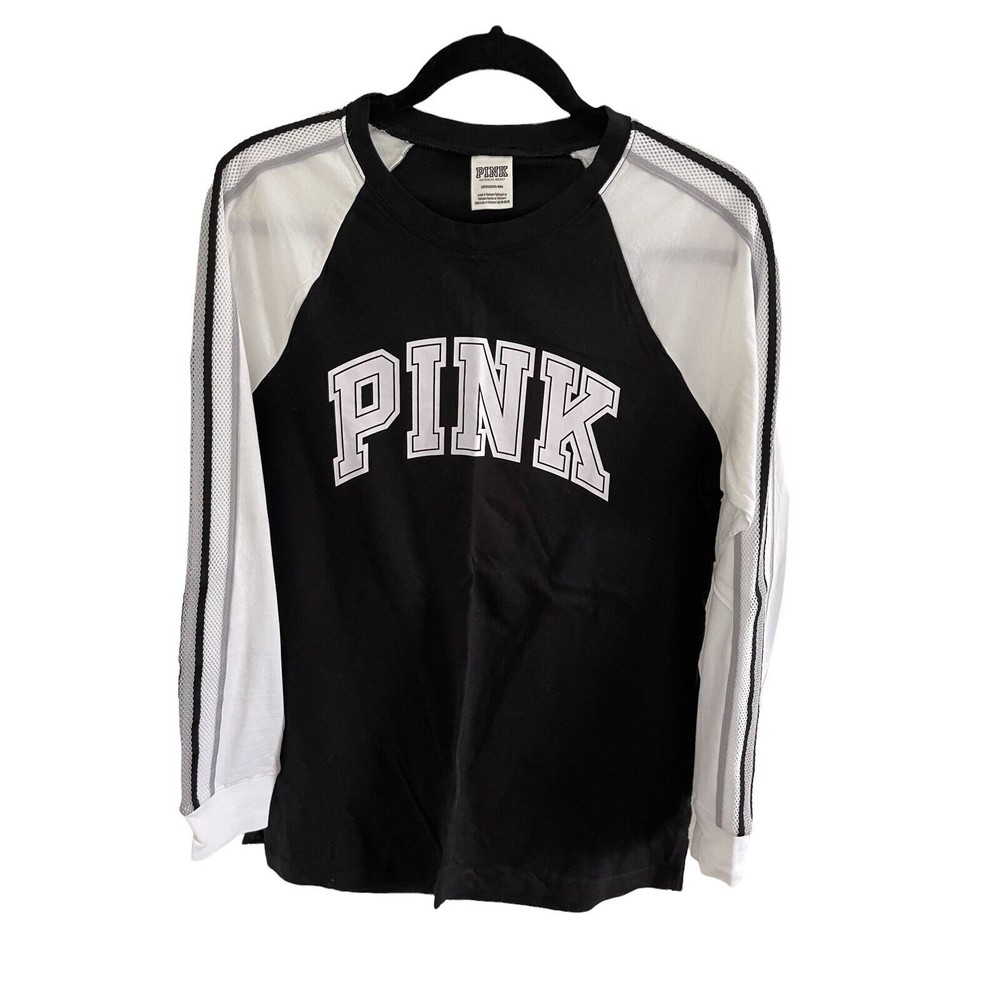 Victoria's Secret PINK Long Sleeve Campus Tee Raglan Mesh Lined Sleeves Small